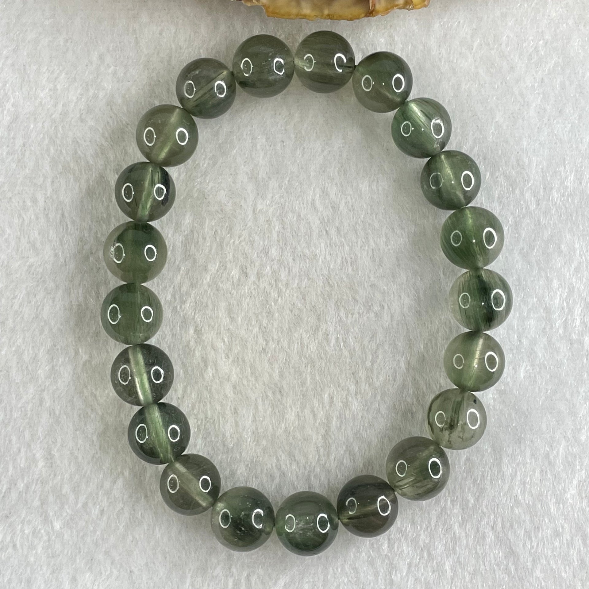 Good Grade Natural Green Rutilated Quartz Beads Bracelet 22.20g 15.5cm 9.4mm 21 Beads - Huangs Jadeite and Jewelry Pte Ltd