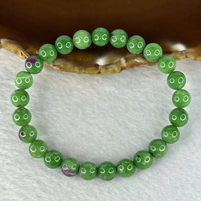 Natural Emerald And Ruby Zoisite Beads Bracelet 18.25g 16cm 7.7mm 25 Beads - Huangs Jadeite and Jewelry Pte Ltd