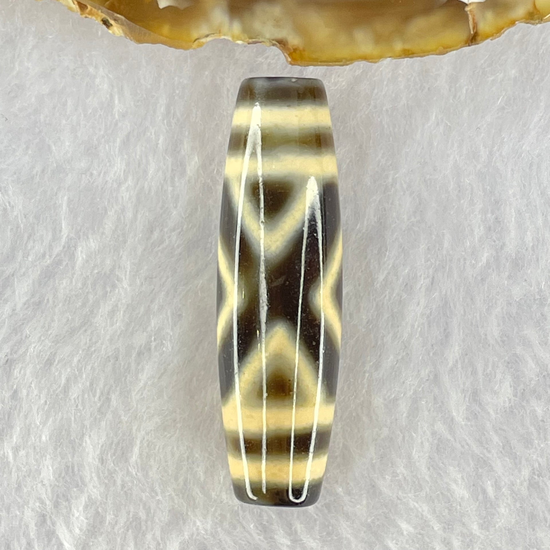 Natural Powerful Tibetan Old Oily Agate 2-Eye Vajra Dzi Bead Heavenly Master (Tian Zhu) 二眼天珠 7.43g 38.5 by 11.3mm - Huangs Jadeite and Jewelry Pte Ltd