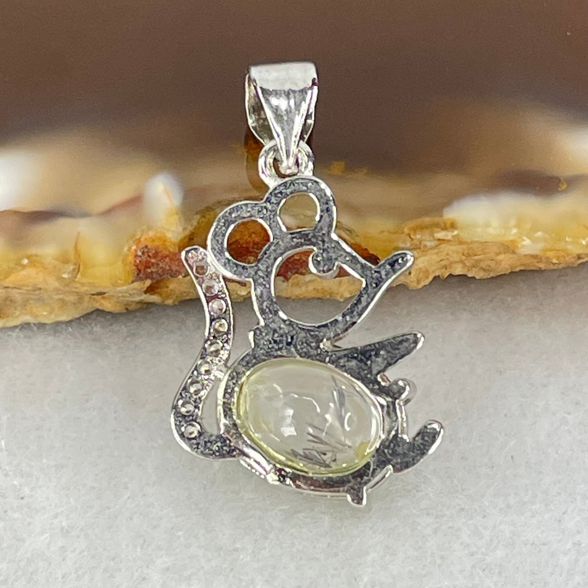 Above Average Grade Rare Natural Blue Dumortierite Rutilated Quartz in S925 Rat Pendant 1.63g 9.9 by 7.1 by 5.5mm - Huangs Jadeite and Jewelry Pte Ltd