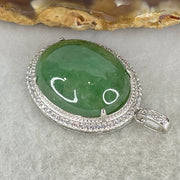 Type A Old Mine Spicy Green Cabochon Jadeite in S925 Sliver with Crystal Charm 6.60g 19.2 by 15.1 by 6.5mm - Huangs Jadeite and Jewelry Pte Ltd