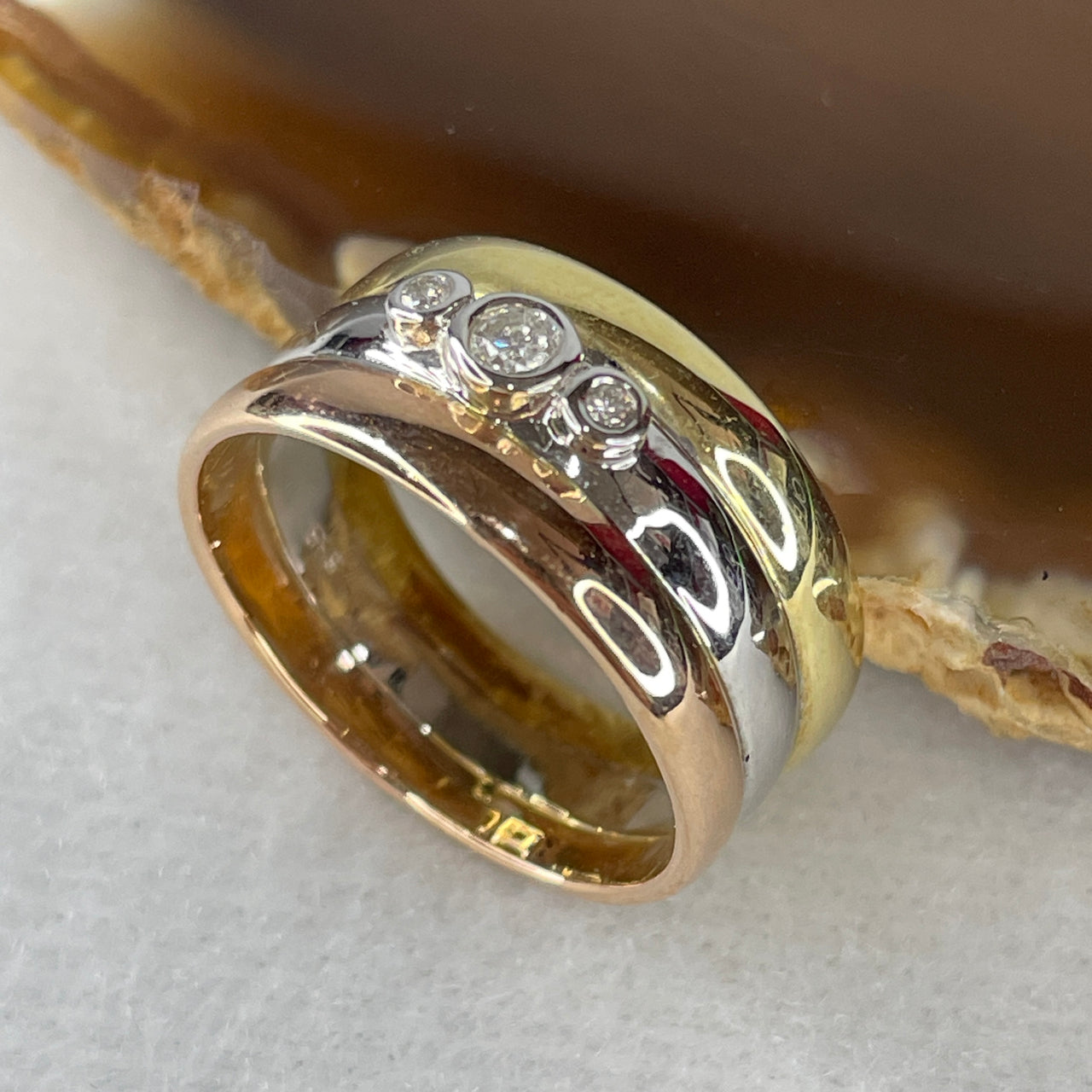 Natural Diamonds in 14K Rose and White Gold Ring Total Weight 6.53g US8 HK17.75 - Huangs Jadeite and Jewelry Pte Ltd