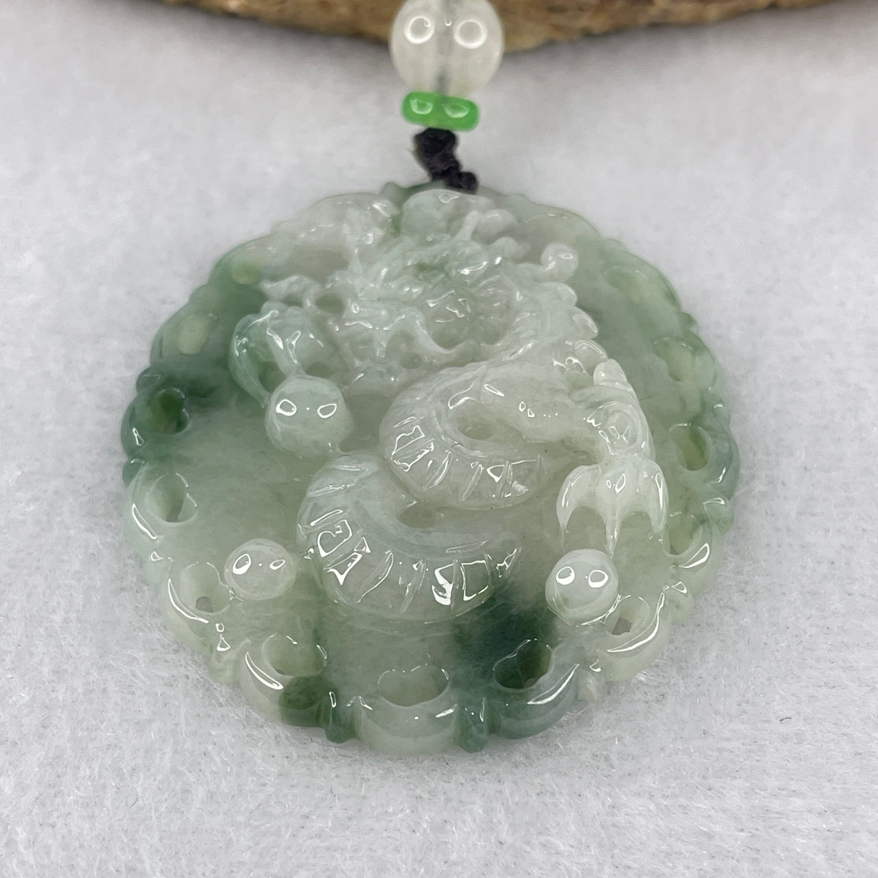Natural Type A Faint Green & Vibrant Green Jadeite Dragon Pendant | Masterpiece Hand-Carved Myanmar Feicui | Supreme Success, Imperial Protection & Sovereign Power Amulet (23.06g | 47.2x40.1x7.0mm)