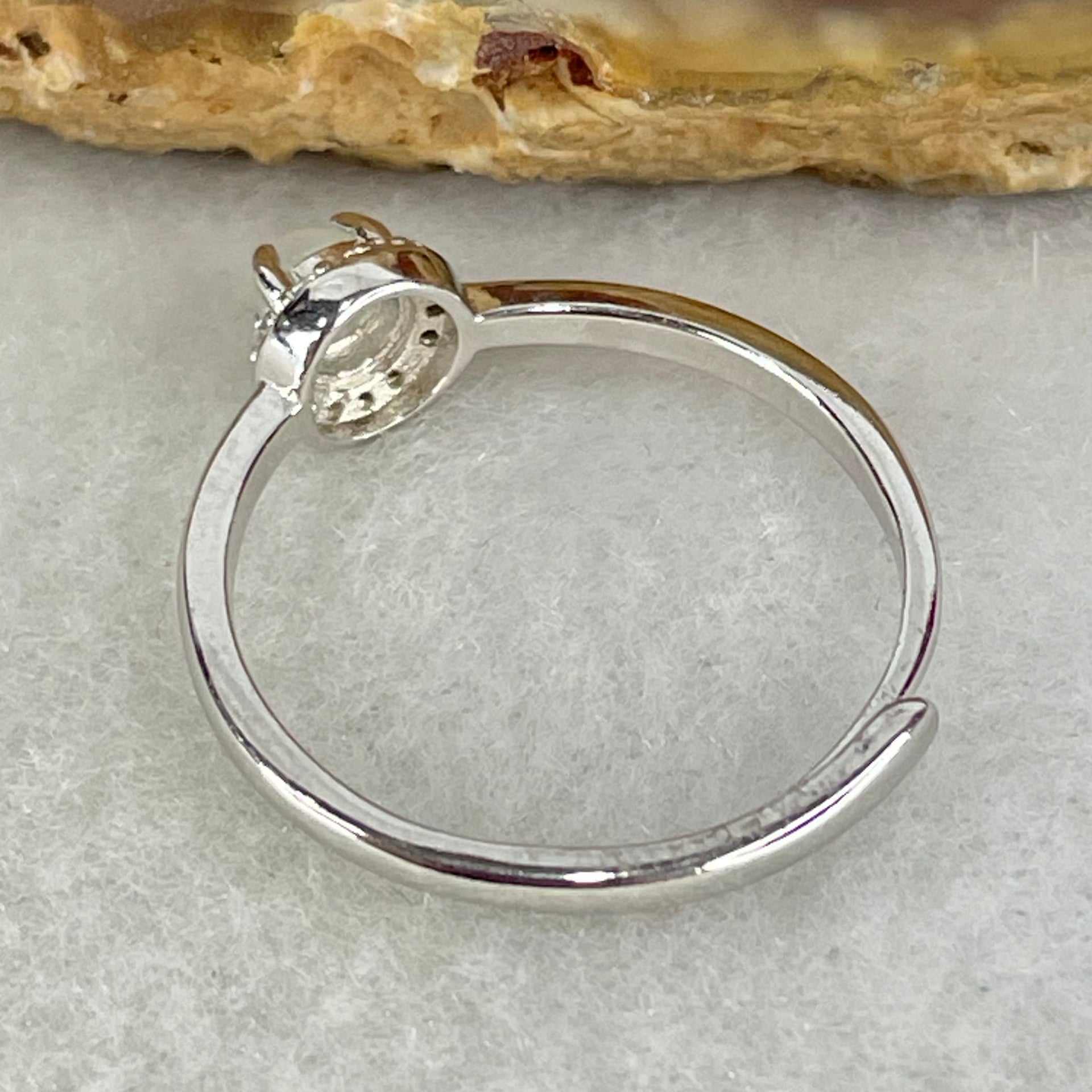 Type A Semi Icy Lavender Cabochon Jadeite in S925 Sliver Ring (Adjustable Size) 1.26g 3.5 by 3.0mm - Huangs Jadeite and Jewelry Pte Ltd