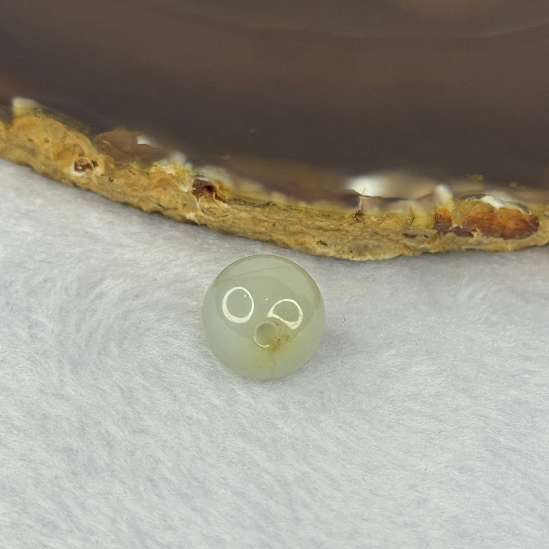 Type A Jelly Light Green with Brown Patches Jadeite Bead for Bracelet/Necklace/Earrings/Ring 4.17g 13.6mm - Huangs Jadeite and Jewelry Pte Ltd