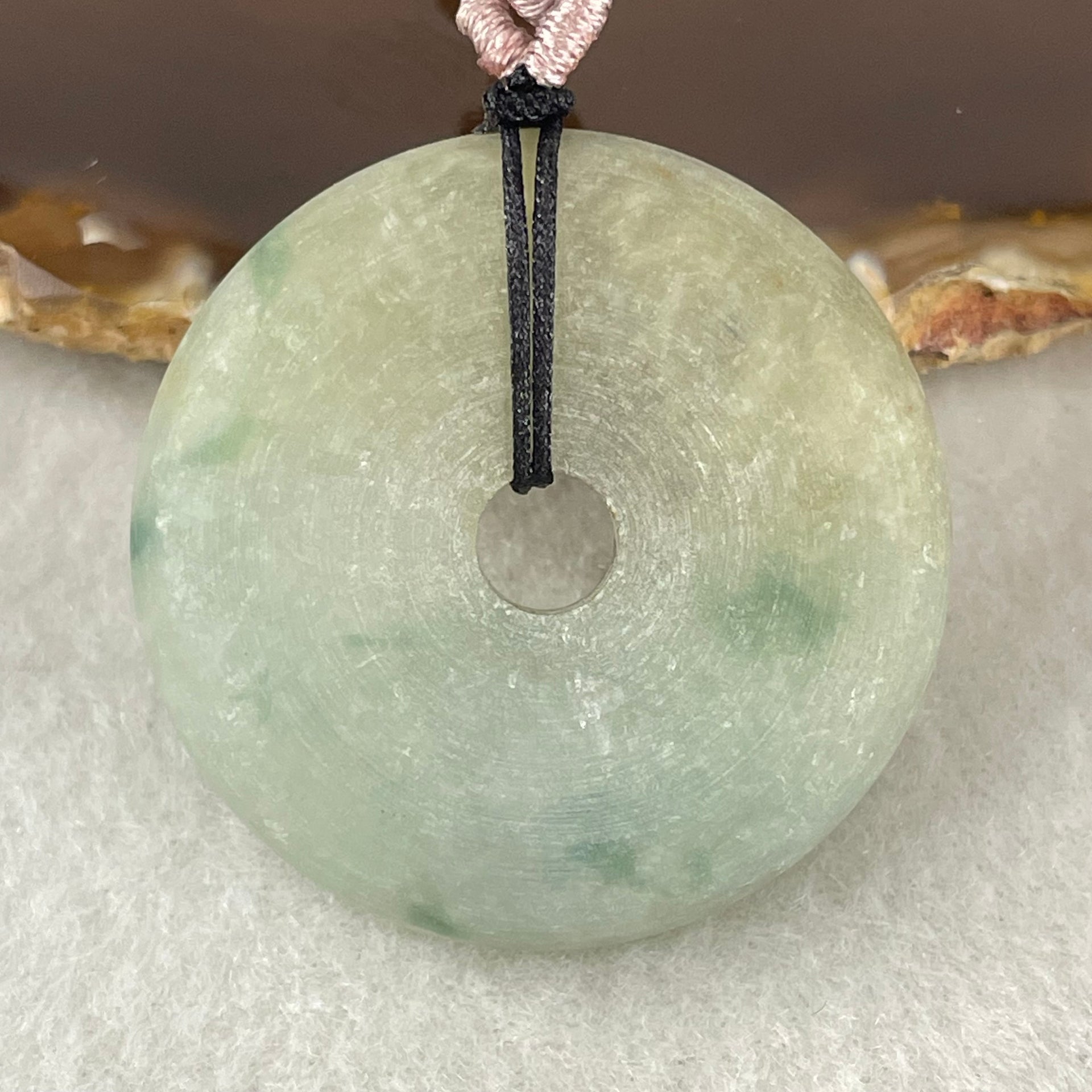 Type A Green with Blueish Green and Yellow Piao Hua Jadeite Ping An Kou Donut Pendent 27.08g 35.3 by 10.2mm - Huangs Jadeite and Jewelry Pte Ltd