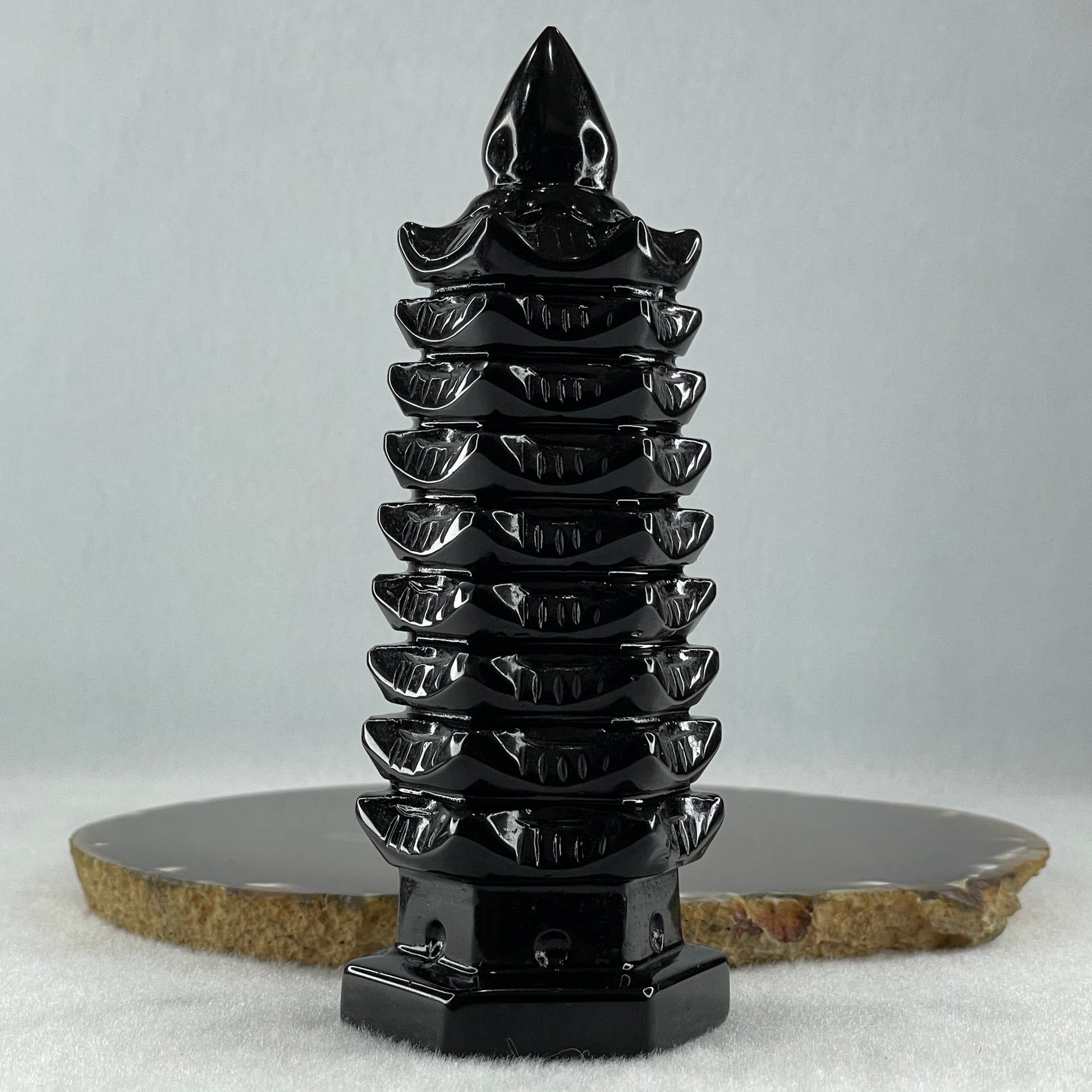 Black Obsidian Pagoda Display 289.4g 49.0 by 45.0 by 129.0mm - Huangs Jadeite and Jewelry Pte Ltd