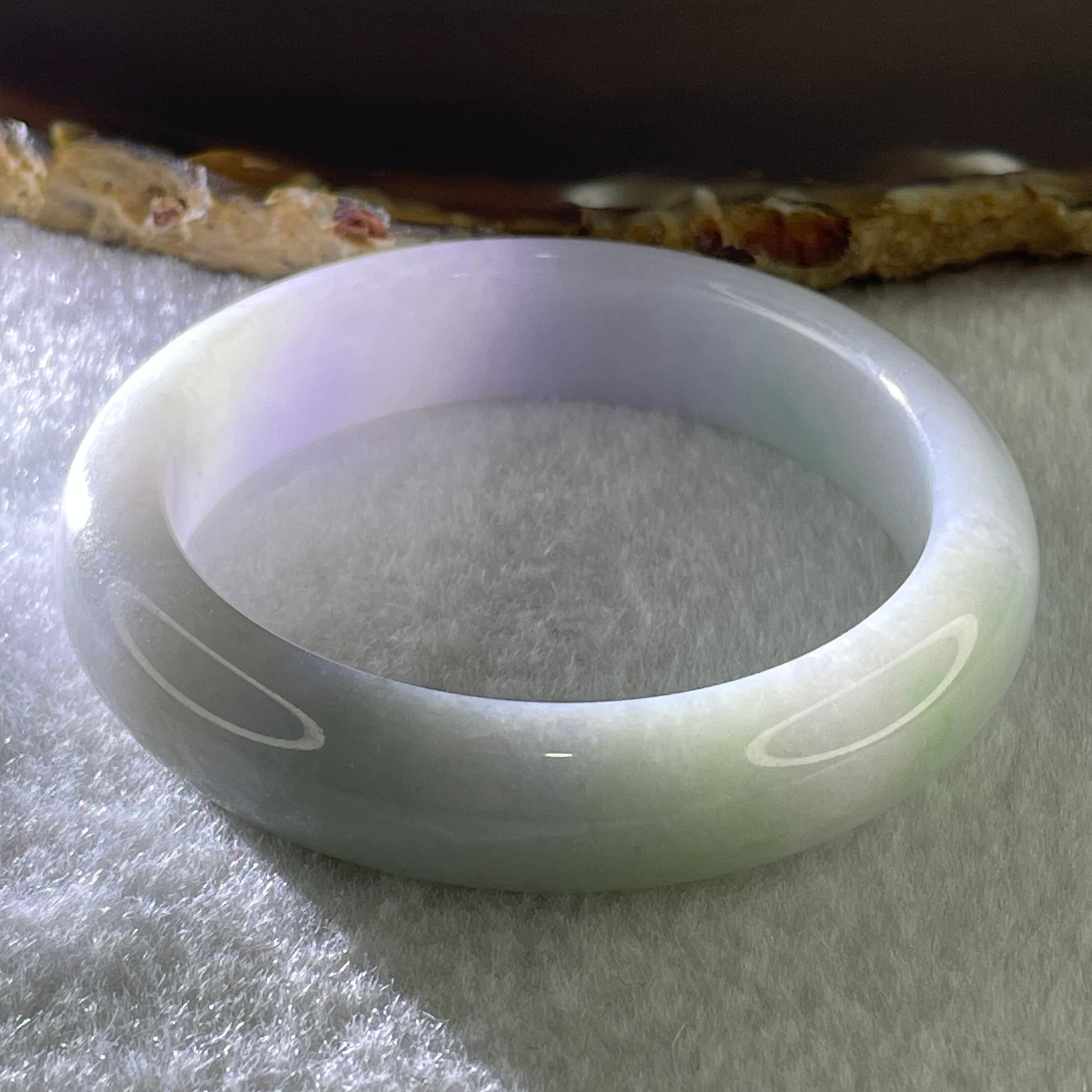 Type A Natural Light Lavender Light Green Jadeite Bangle 48.46g Inner Diameter 51.0mm 12.7 by 7.8mm (Slight Internal Lines) - Huangs Jadeite and Jewelry Pte Ltd