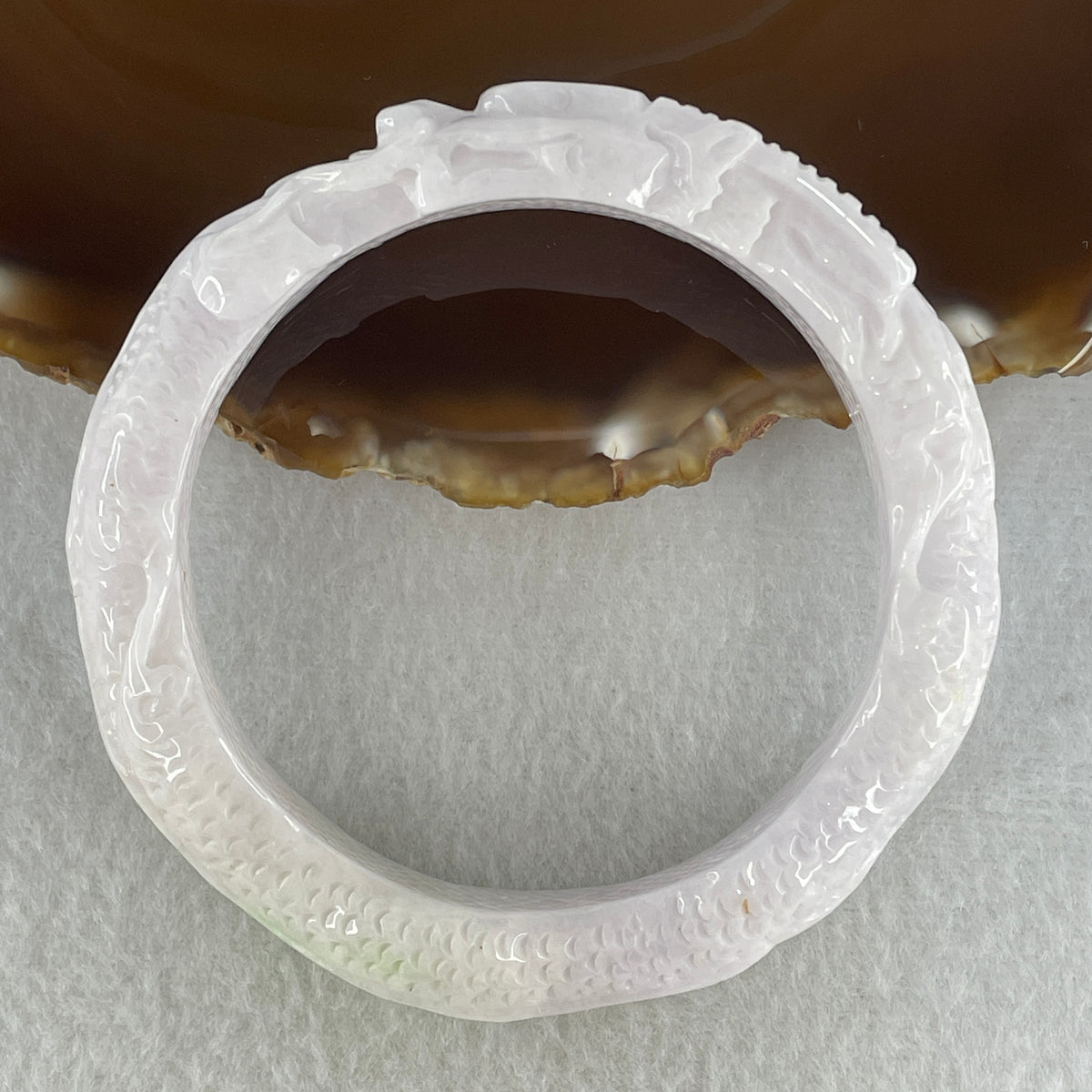 Natural Type A Light Lavender with Green Spot Jadeite Dragon Bangle | (60.34g | 60.4mm | 13.8 x 10.5mm | Sovereign Authority & Supreme Protection Anchor, Feng Shui Prosperity & Executive Bangle) - Huangs Jadeite and Jewelry Pte Ltd