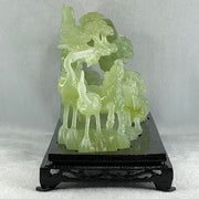 Natural Jelly Green Serpentine Tiger with Double Horse and Twin Flamingo on Shan Shui with Wooden Stand Display 2,362.7g 295.0 by 148.0 by 206.0mm - Huangs Jadeite and Jewelry Pte Ltd