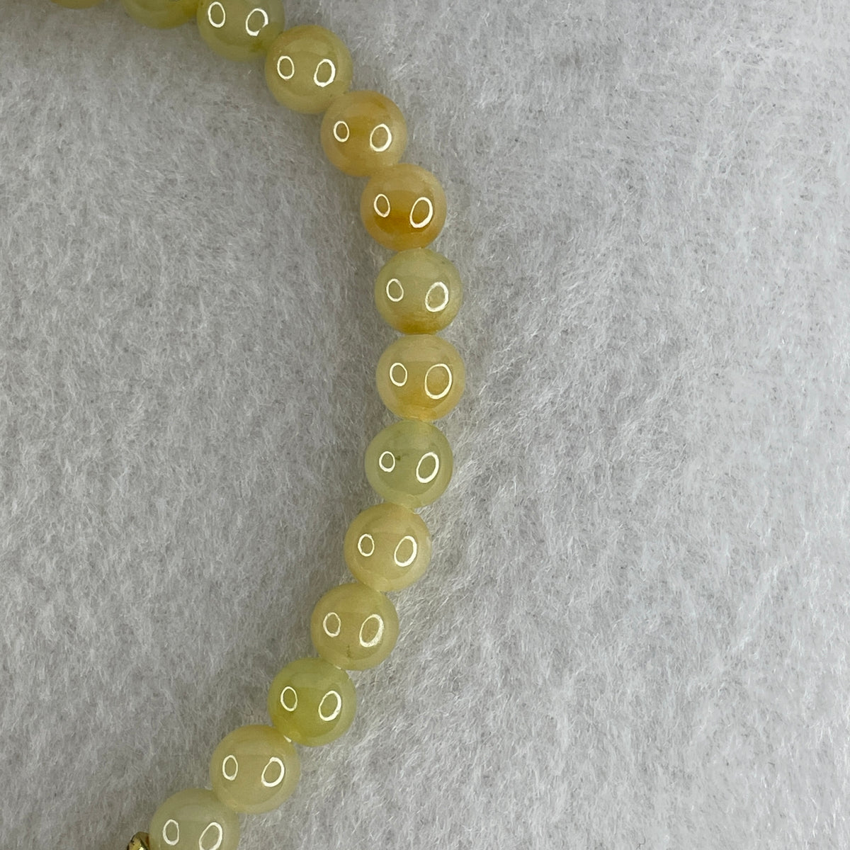 Natural Type A Semi Icy Yellowish Jadeite Beads Bracelet | (17.72g | 19.5cm | 6.8mm x 28 Beads | Solar Plexus & Root Chakra Synergy, "Huang Fei" Abundance Catalyst & Feng Shui Wealth Anchor) - Huangs Jadeite and Jewelry Pte Ltd