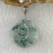 Type A Natural Semi Icy Blueish Green with Piao Hua Flora Jadeite Ruyi in S925 Silver Pendant 6.48g 32.2 by 21.4 by 5.1mm - Huangs Jadeite and Jewelry Pte Ltd