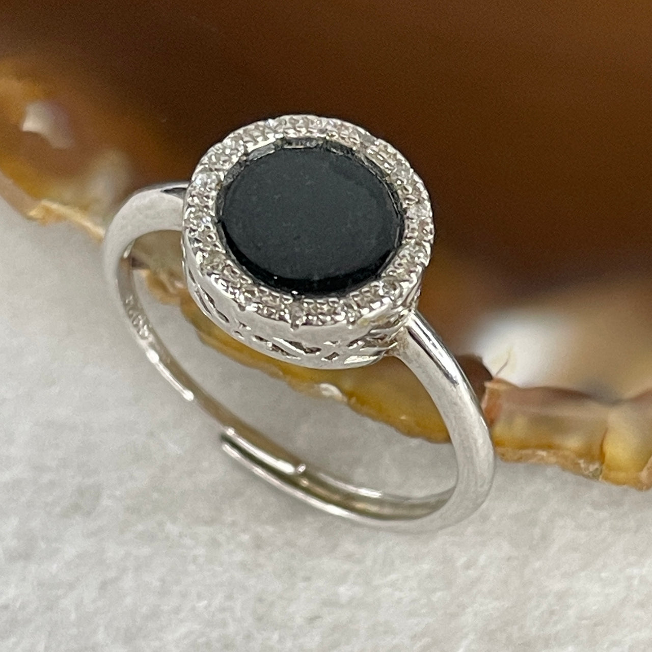 Type A Fully Translucent Black Omphacite Jadeite Round Signet Ring | Solid S925 Sterling Silver Setting | Adjustable Sizing | "Imperial Ink" Serendipity & Power Statement Ring (2.14g 8.2x1.5mm)
