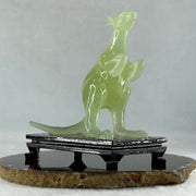 Natural Green Serpentine Kangaroo with Wooden Stand Display 172.6g 100.8 by 63.0 by 115.0mm - Huangs Jadeite and Jewelry Pte Ltd
