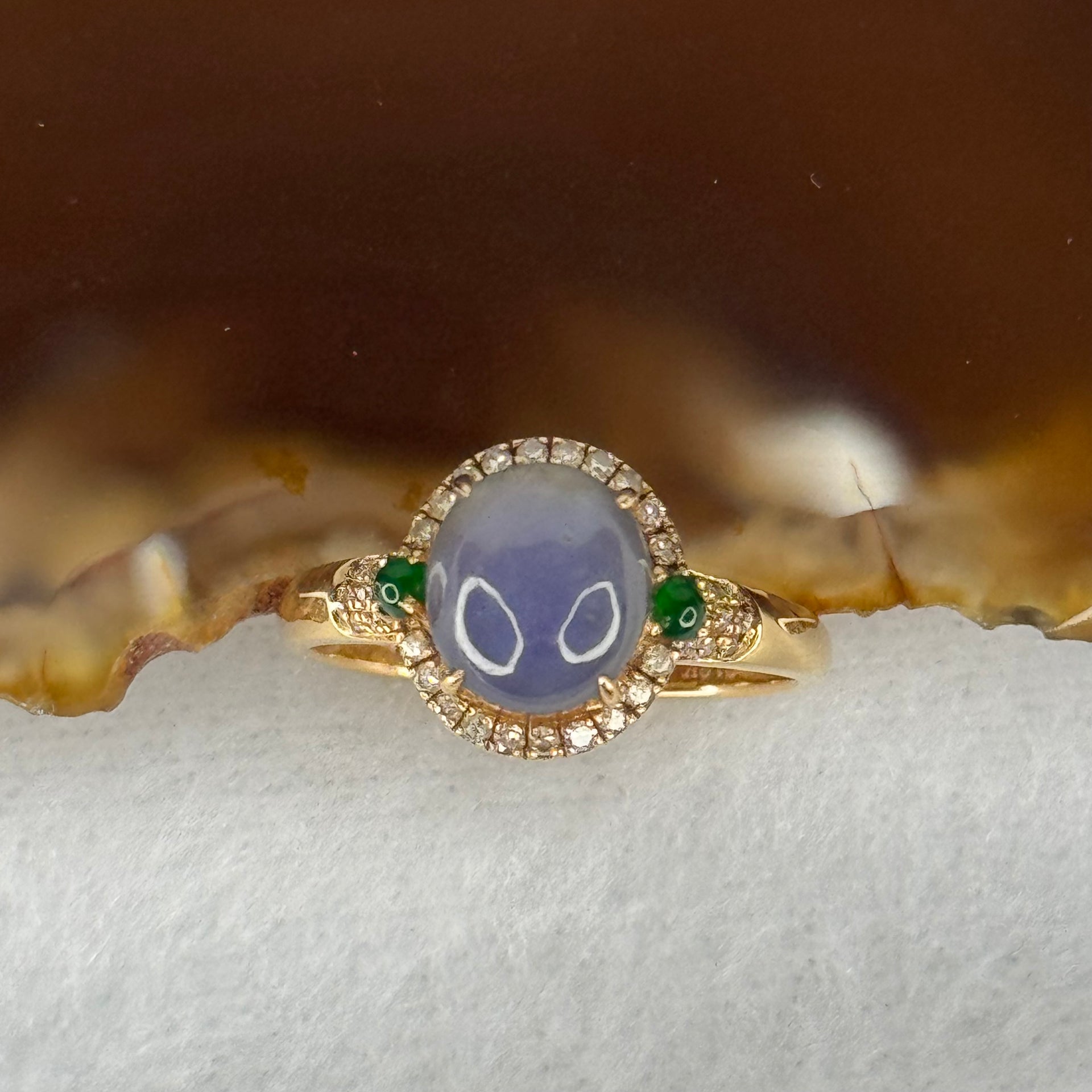 Certified Rare Type A Deep Intense Lavender Jade Jadeite  8.4 by 7.5 by 8.2mm with Diamonds and Jadeite 18K Rose Gold Ring HK14 US6.5 Inner Diameter 17.2mm 3.30g - Huangs Jadeite and Jewelry Pte Ltd