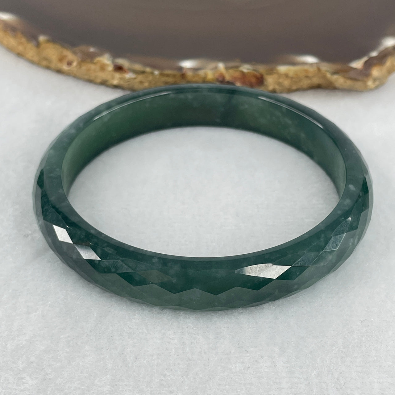 Certified Natural Type A Icy Blueish-Green Jadeite Faceted Bangle | Ultra-Rare Geometric Multi-Faceted Artisan Polish | Majestic Myanmar Feicui "Glacial Horizon" Flawless Sovereignty Armor Bangle (45.70g 11.5x7.3mm | 62.1mm Inner Diameter | Perfect)