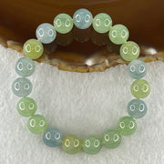 Type A Natural Semi Icy Light Green with Yellow and Blue Jadeite Beads Bracelet 32.94g 15cm 10.0mm 19 Beads - Huangs Jadeite and Jewelry Pte Ltd