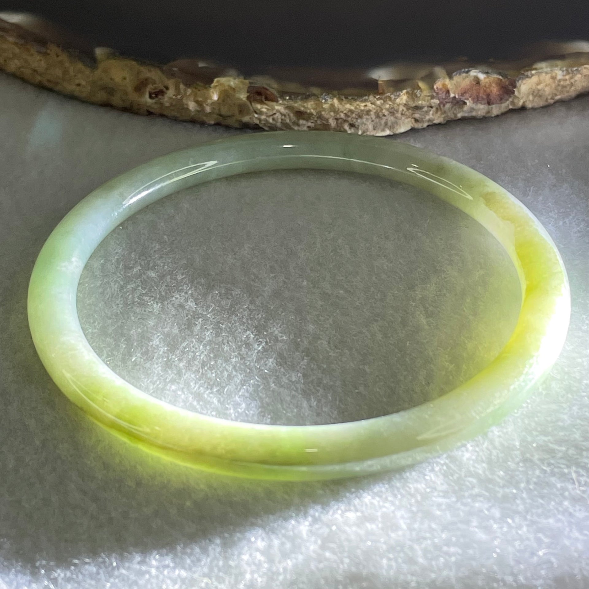 Type A Green Jadeite Bangle 17.07g Inner Diameter 57.4mm 5.1 by 6.4mm (Internal Lines) - Huangs Jadeite and Jewelry Pte Ltd