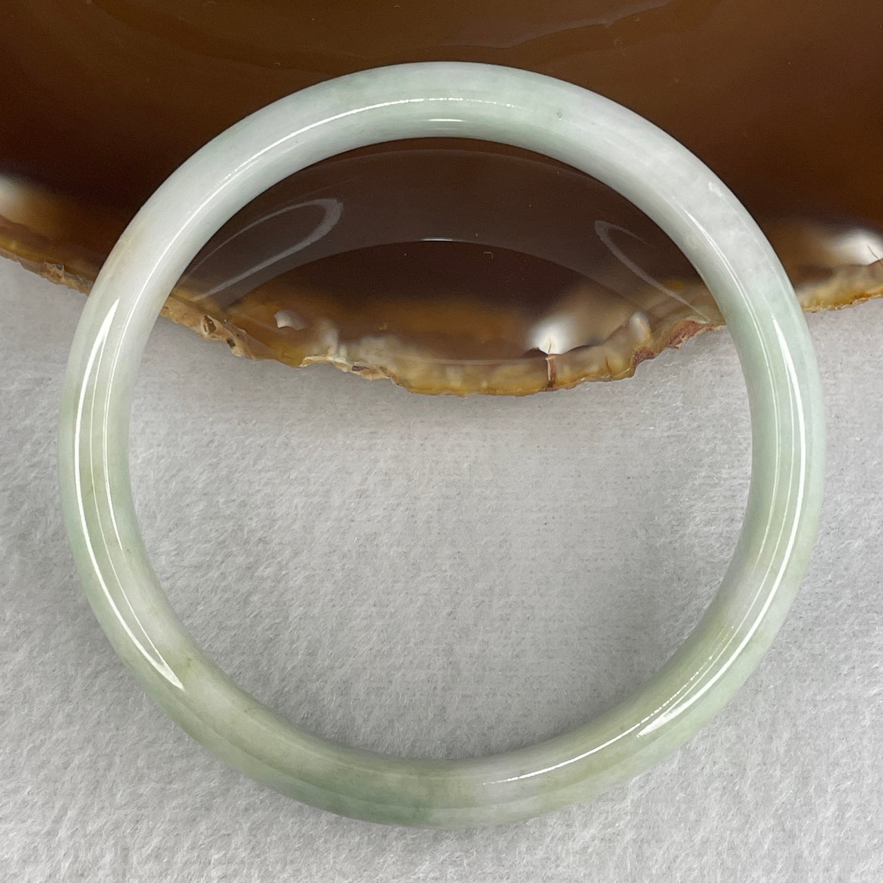 Genuine Type A Jadeite Bangle 59.9mm Inner Diameter - Light Green Jade with Green and Yellow Floating Flowers (Piao Hua) - 43.01g Natural Jadeite Jewelry 12.4x6.4mm (Very Slight Internal Lines and External Rough)