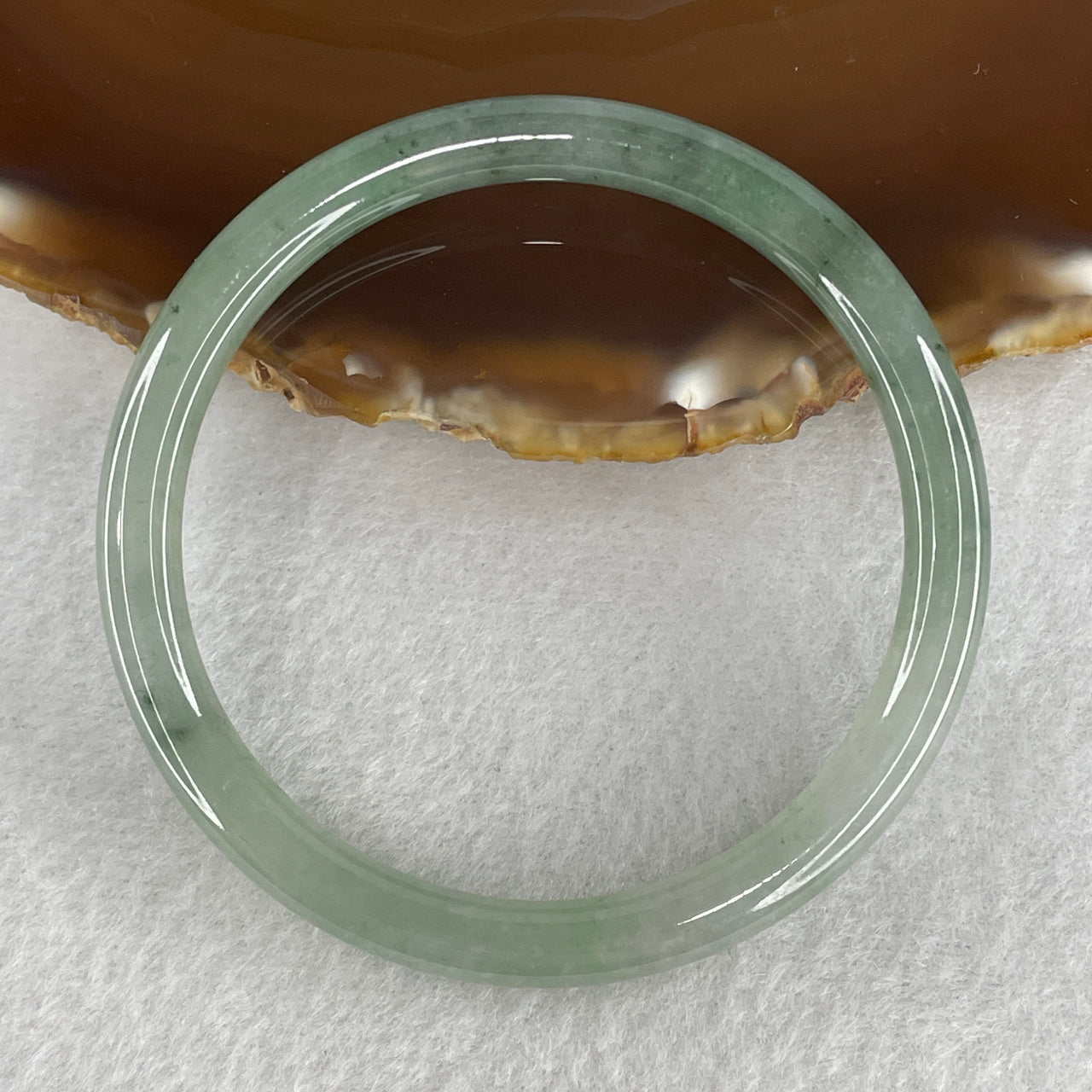 55.2mm Certified Genuine Type A Jadeite Bangle - Semi Icy Faint Green to Green Natural Jadeite Jewelry - 20.55g Wide Untreated Jade Bracelet for Women 6.0x6.4mm Wide (Very Very Slight Internal Line)