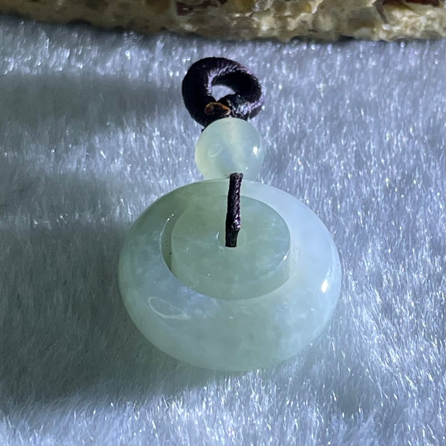 Type A Sky Blue With Green Spots Jadeite Double Ping An Kou Donut Pendant 3.63g 16.3 by 6.9mm - Huangs Jadeite and Jewelry Pte Ltd