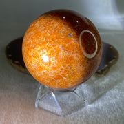 Natural Orange Calcite Ball with Clear Acrylic Display 545.43g 72.0 by 91.0mm - Huangs Jadeite and Jewelry Pte Ltd