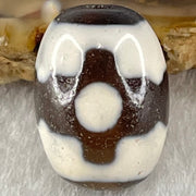 Natural Powerful Tibetan Old Oily Dark Brown With White Agate 3 Eyes Dzi Bead Heavenly Master (Tian Zhu) 三眼天诛 4.41g 17.4 by 12.8mm - Huangs Jadeite and Jewelry Pte Ltd