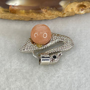 Natural Sunstone Bead with Crystals in S925 Sliver Swan Charm 3.27g 7.7mm - Huangs Jadeite and Jewelry Pte Ltd