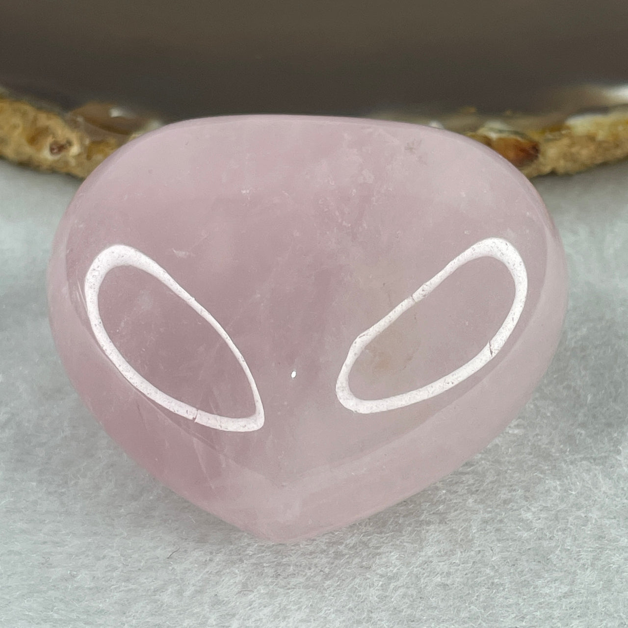 Average Grade Natural Rose Quartz Heart Shape Display 96.73g 48.3 by 50.0 by 280.0mm