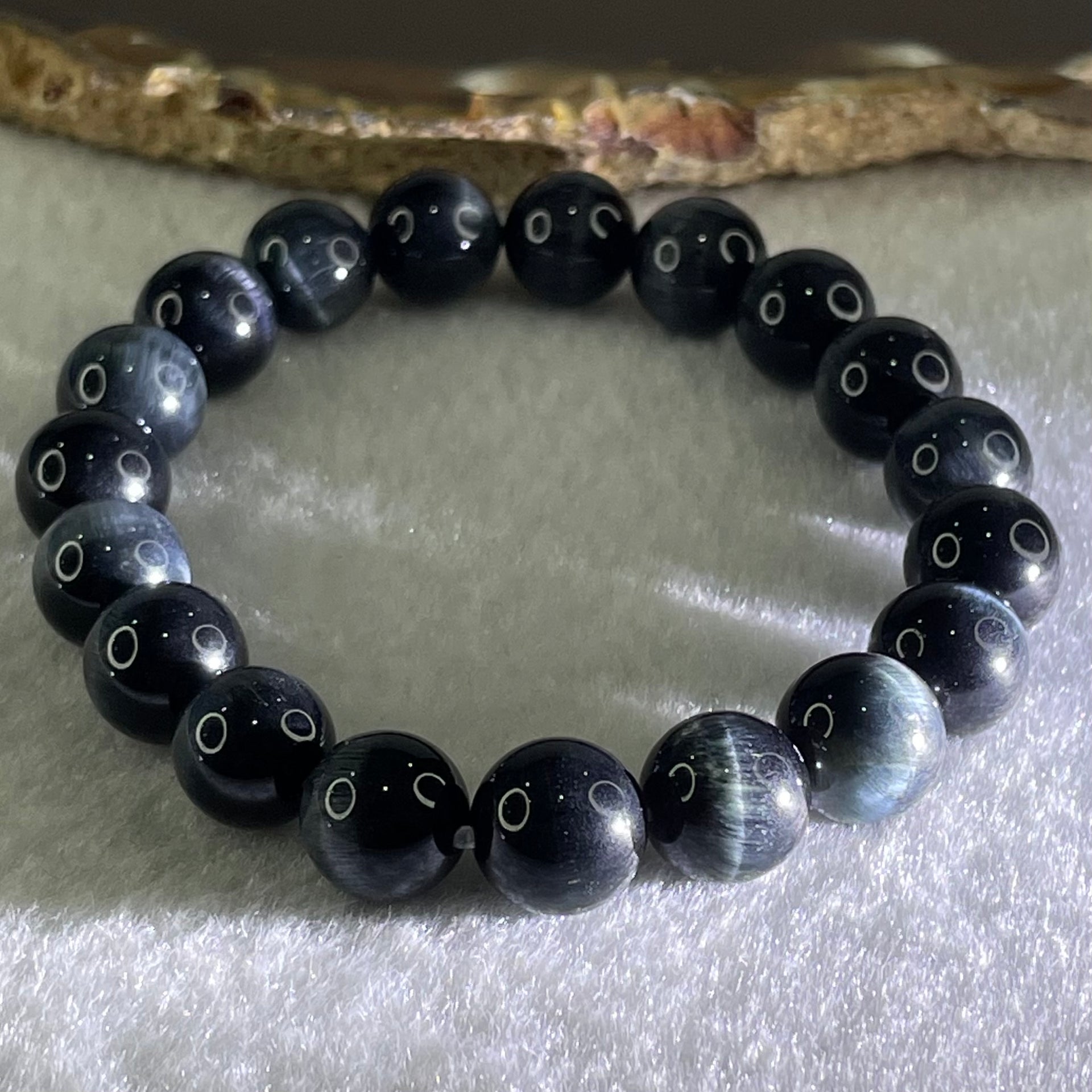 Natural Blue Tiger Eye Quartz Beads Bracelet 25.80g 15.5cm 10.1mm 19 Beads - Huangs Jadeite and Jewelry Pte Ltd