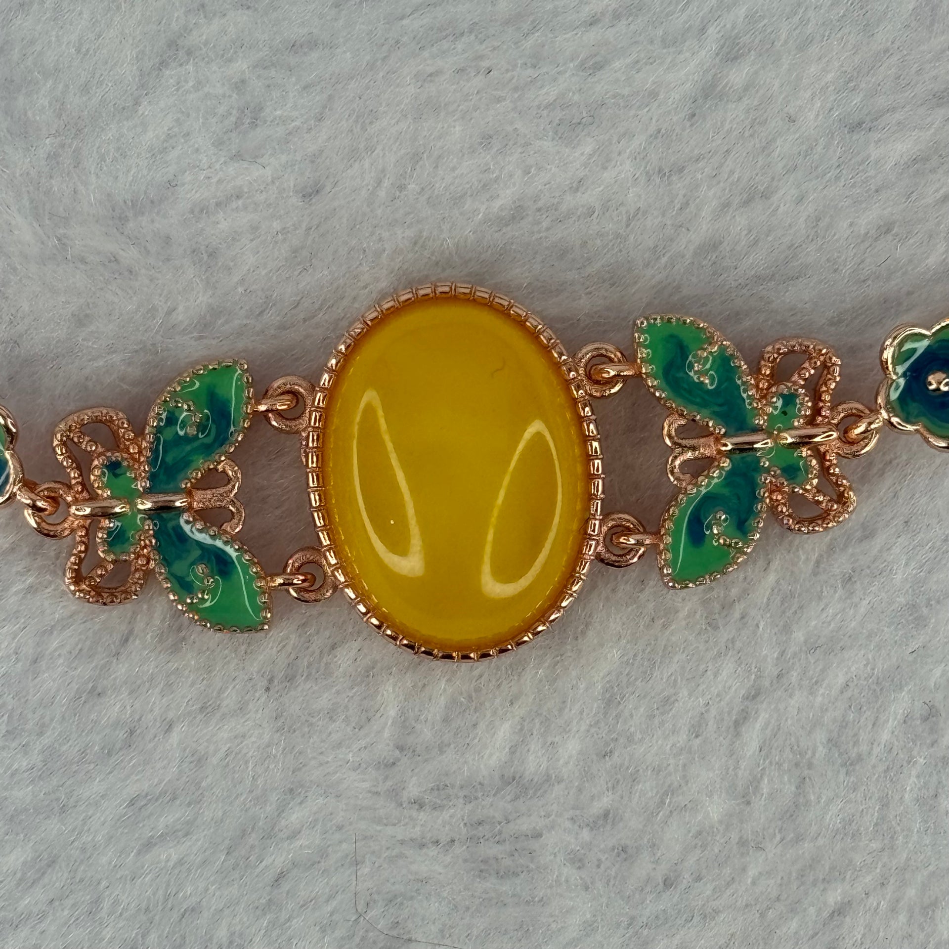 Natural Butterscotch Amber Beads Silver Rose Gold Color Butterfly Bracelet 5.96g 16.7 by 13.0 by 5.5mm - Huangs Jadeite and Jewelry Pte Ltd