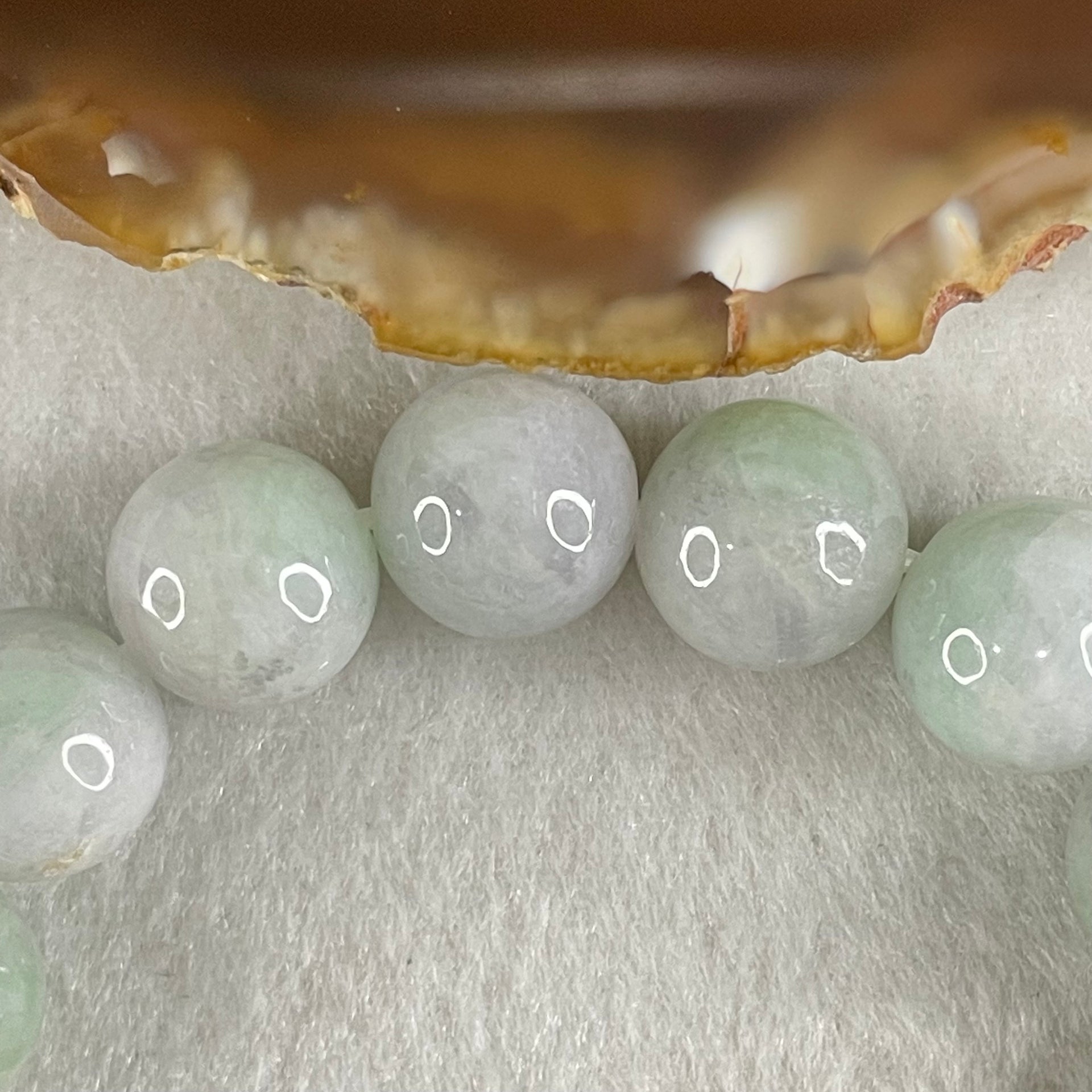 Type A Light Green with Slight Light Lavender Jadeite Beads Bracelet 47.81g 15cm 12.2mm 16 Beads - Huangs Jadeite and Jewelry Pte Ltd