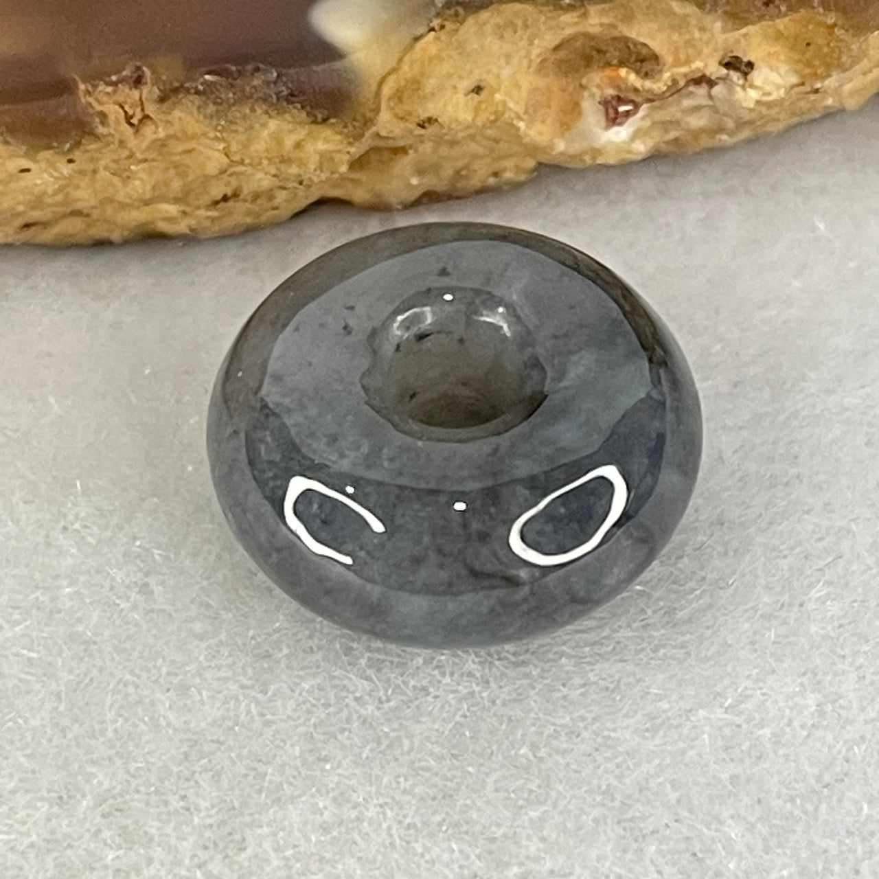 Type A Wuji Grey Jadeite Ping An Kou Donut Charm Pendant 2.62g 14.4 by 6.6mm - Huangs Jadeite and Jewelry Pte Ltd