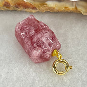 Natural Strawberry Quartz Fortune Cat Charm 3.40g 17.3 by 12.0 by 9.0mm - Huangs Jadeite and Jewelry Pte Ltd
