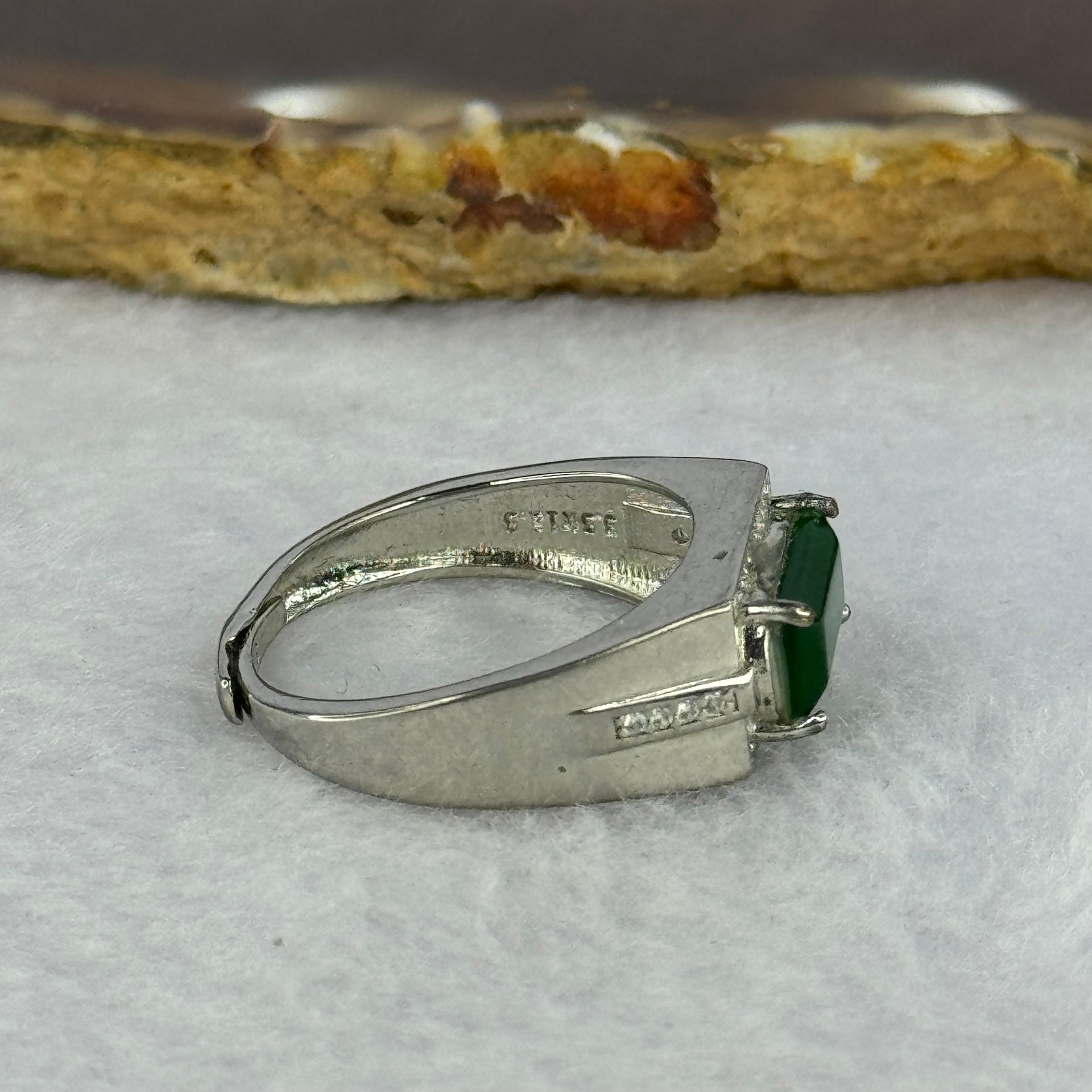 Type A Icy Green Jadeite with Crystals in S925 Sliver Ring (Adjustable Size) 3.54g 11.4 by 6.6 by 2.5mm - Huangs Jadeite and Jewelry Pte Ltd