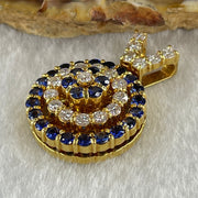 Natural Round Brilliant Blue Sapphire with Round Brilliant Cut Shape Diamonds in 18K Yellow Gold Tripple Rotating Pendant S1.5 with Melees D1.2 ct Total 11.7g 29.1 by 20.4 by 10.7mm - Huangs Jadeite and Jewelry Pte Ltd