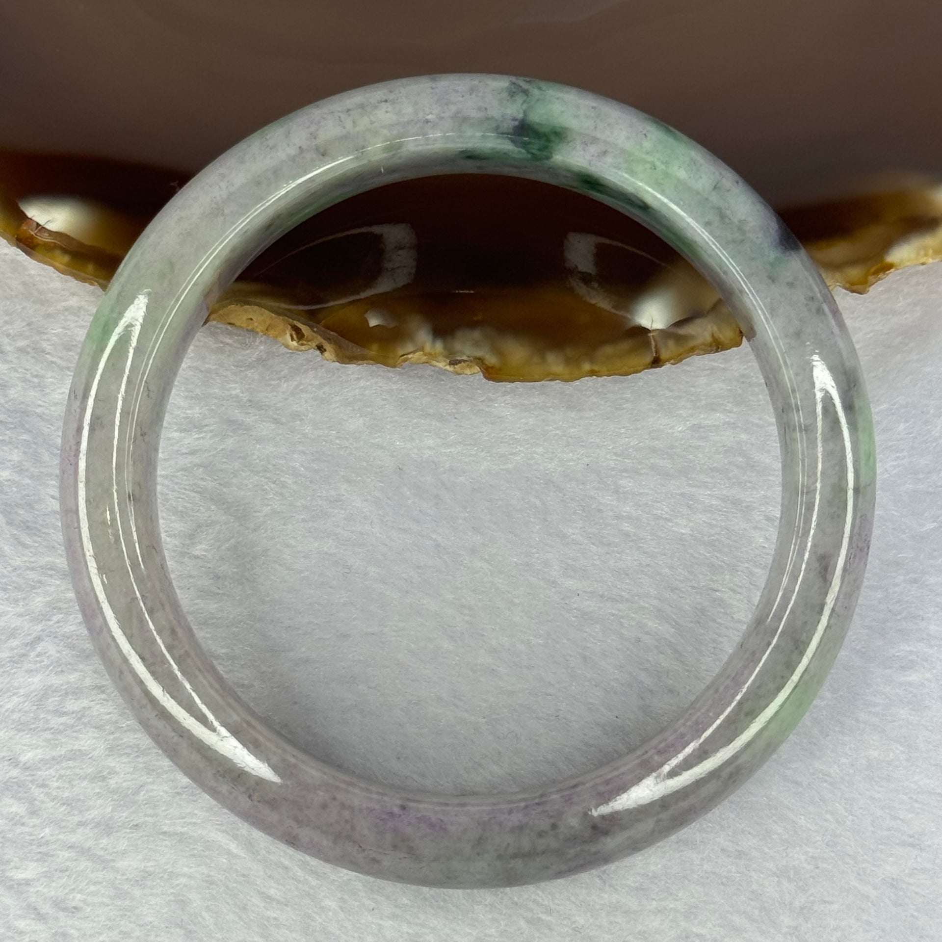 Type A Deep Lavender with Spicy to Dark Green Patches Jadeite Bangle Internal Diameter 58.4mm 71.02g 14.9 by 8.9mm (Very Slight External Rough) - Huangs Jadeite and Jewelry Pte Ltd