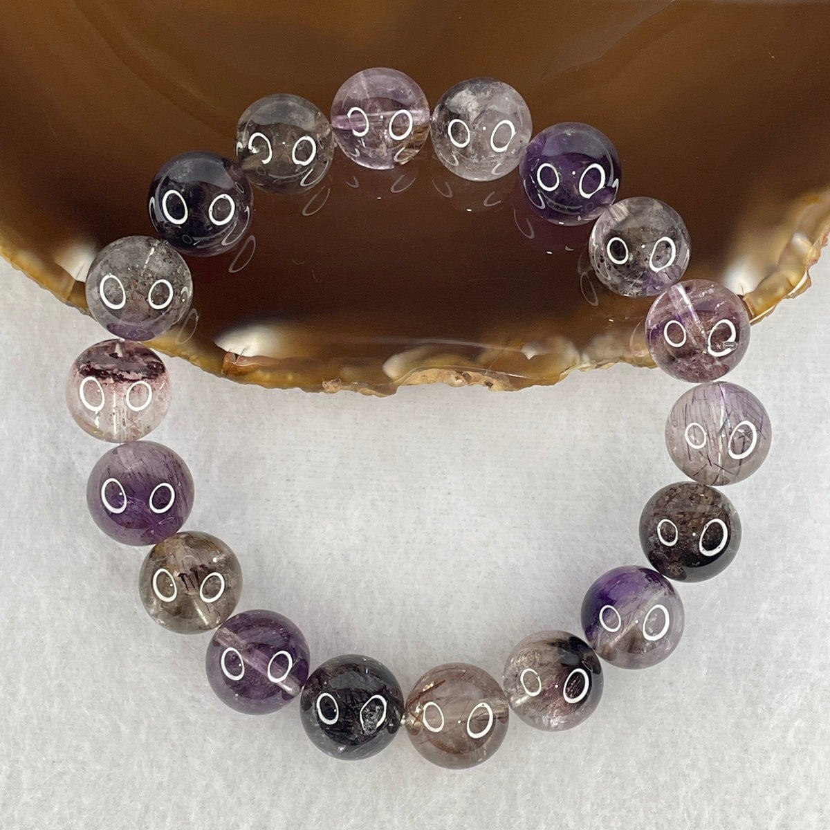 Certified Good Grade Natural Black Super 7 Crystal Beads Bracelet | 17cm Strand of 18 Beads 12.0mm (41.19g | Supreme Root Grounding, Manifestation & Aura Shield)