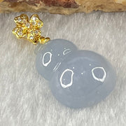 Type A Semi Icy Deep Lavender Jadeite Hulu and Diamonds in 18K AU750 Yellow Gold Four Leaf Clover Pendant 2.19g 15.8 by 11.9 by 6.2mm - Huangs Jadeite and Jewelry Pte Ltd