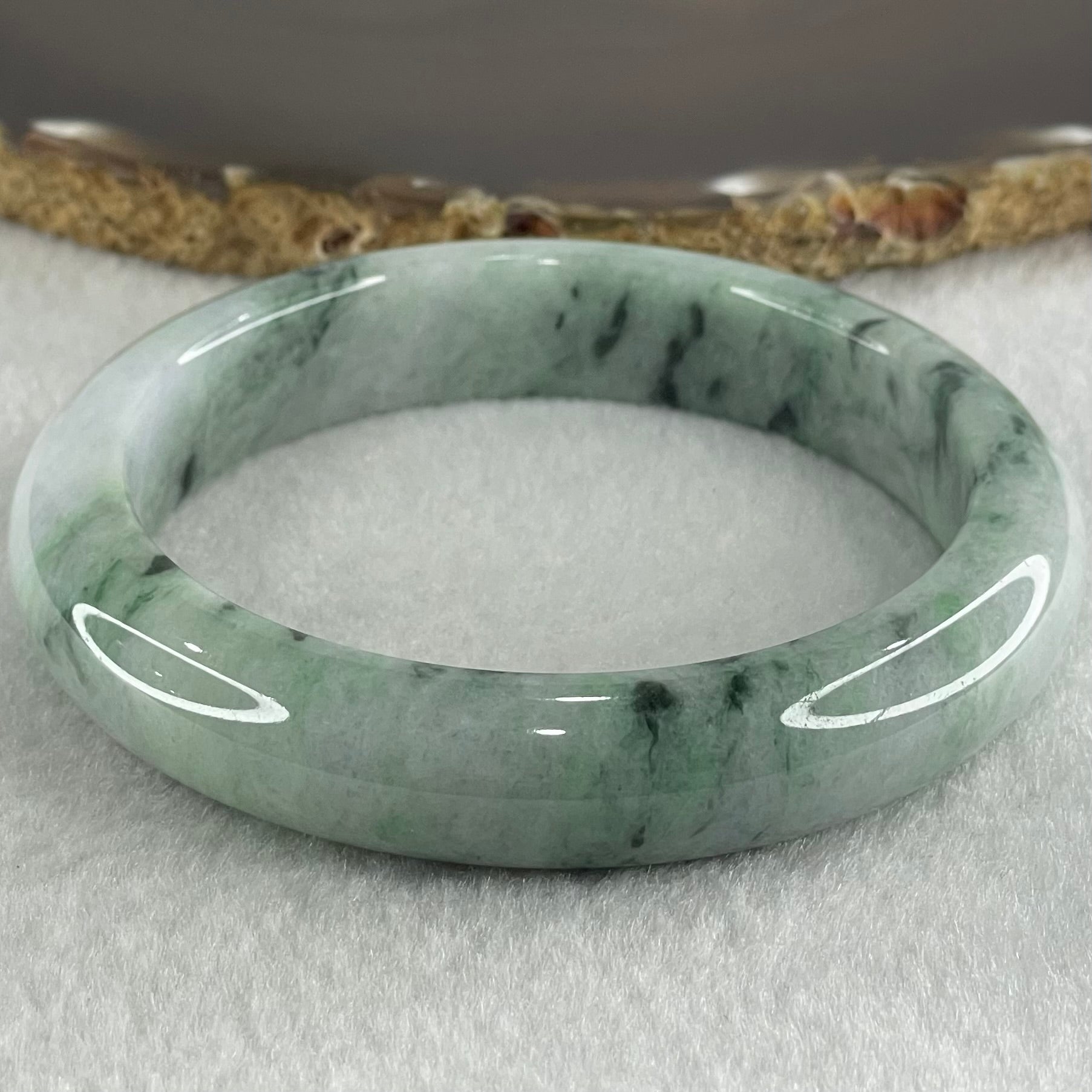 Type A Light Green Lavender with Dark Blueish Green Piao Hua Jadeite Bangle 69.22g Internal Diameter 60.8mm 13.0 by 9.1mm - Huangs Jadeite and Jewelry Pte Ltd