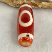 Natural Powerful Tibetan Old Oily Red White Agate One Eye Wood Element Dzi Bead Heavenly Master (Tian Zhu) 一眼木元素天珠 11.06g 38.2 by 13.6mm - Huangs Jadeite and Jewelry Pte Ltd