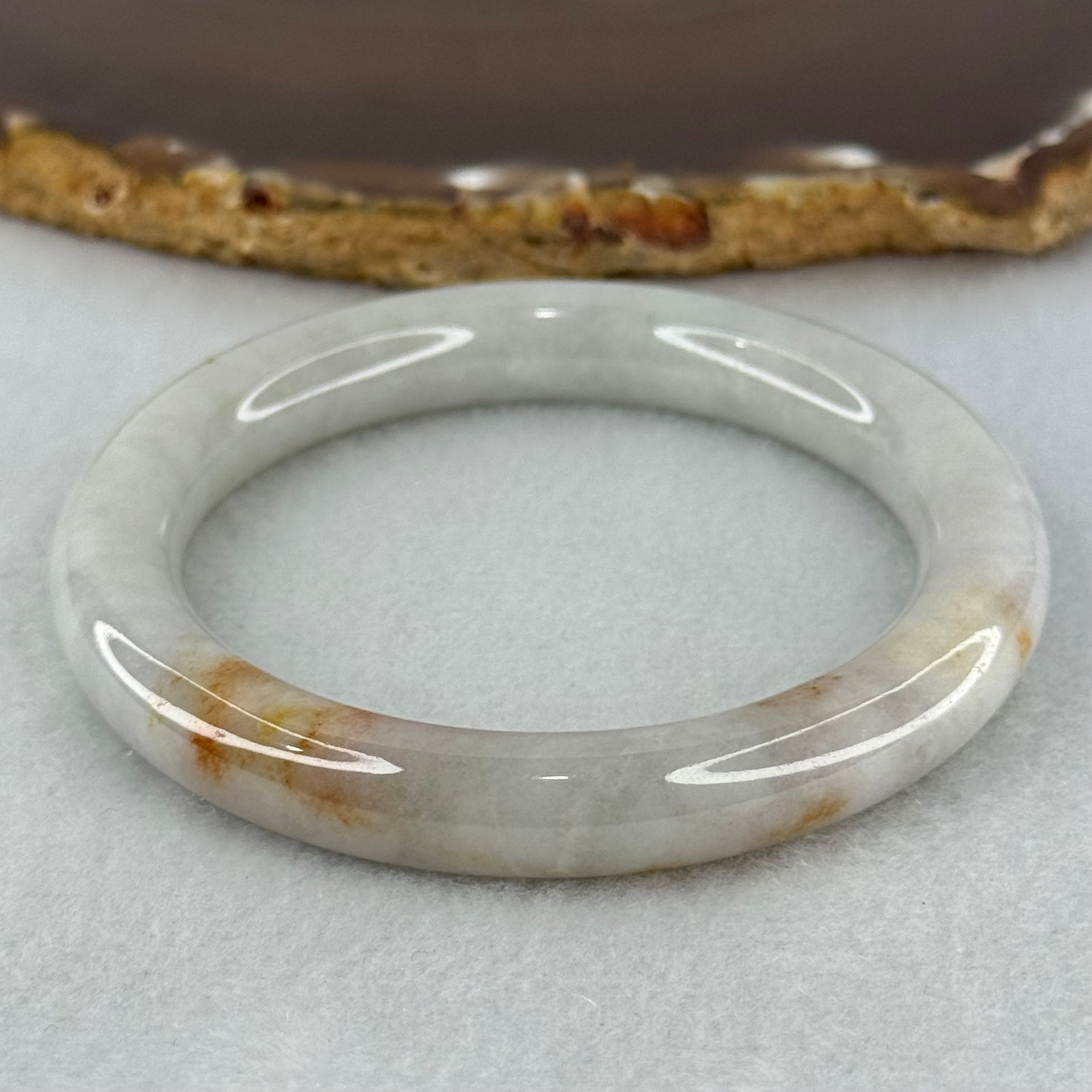 Type A Faint Green Lavender with Brownish Red Patches Jadeite Bangle Internal Diameter 54.1mm 49.27g 9.9 by 9.5mm (Slight Internal Line) - Huangs Jadeite and Jewelry Pte Ltd