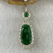 Type A Natural Semi Icy Bright Green Jadeite Ruyi Stone for Setting 19.0 by 10.8 by 2.5mm (On Silver Pendant Mold) 6.75g - Huangs Jadeite and Jewelry Pte Ltd