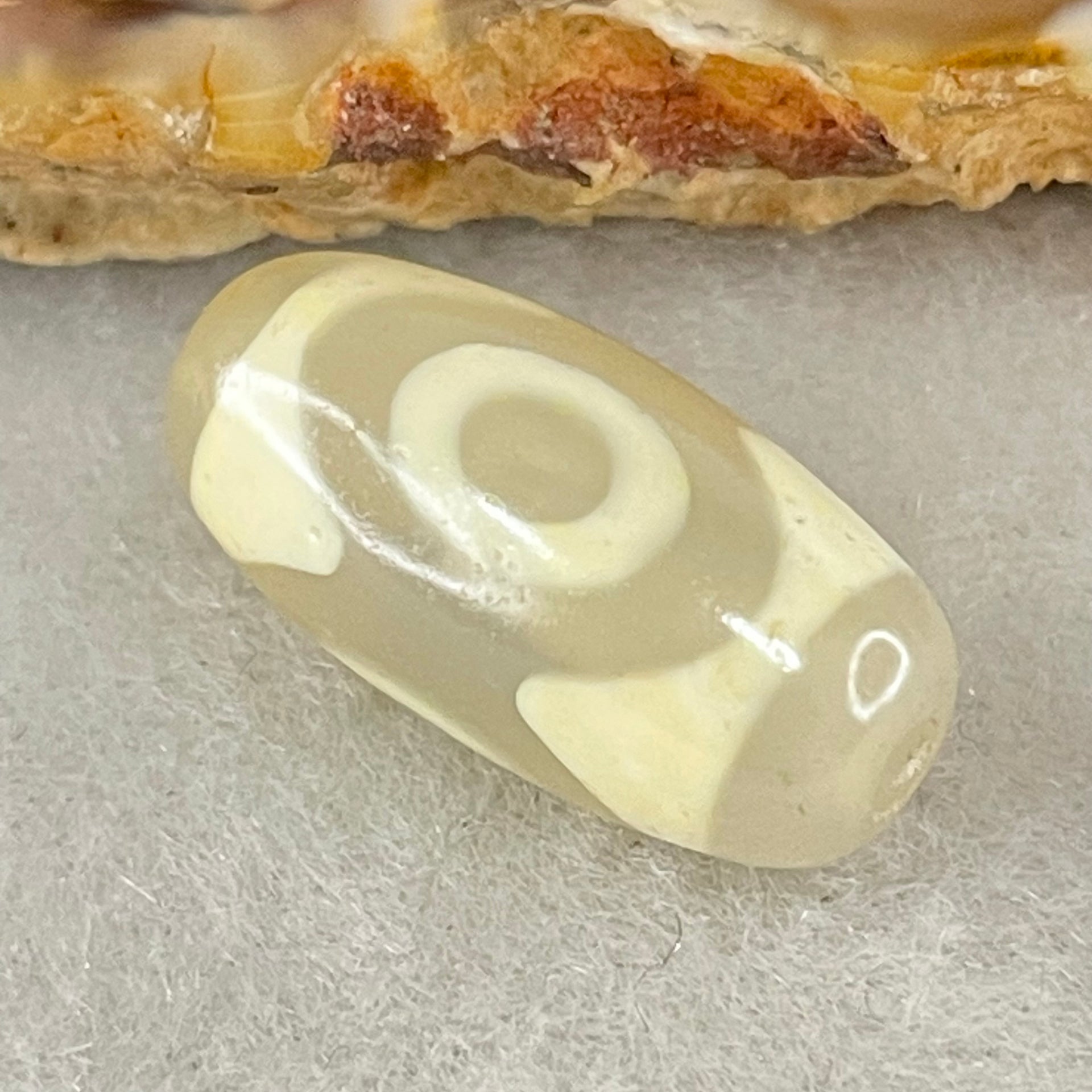 Natural Powerful Tibetan Old Oily Agate 3 Eyes Dzi Bead Heavenly Master (Tian Zhu) 三眼天诛 2.41g 19.3 by 9.4mm - Huangs Jadeite and Jewelry Pte Ltd