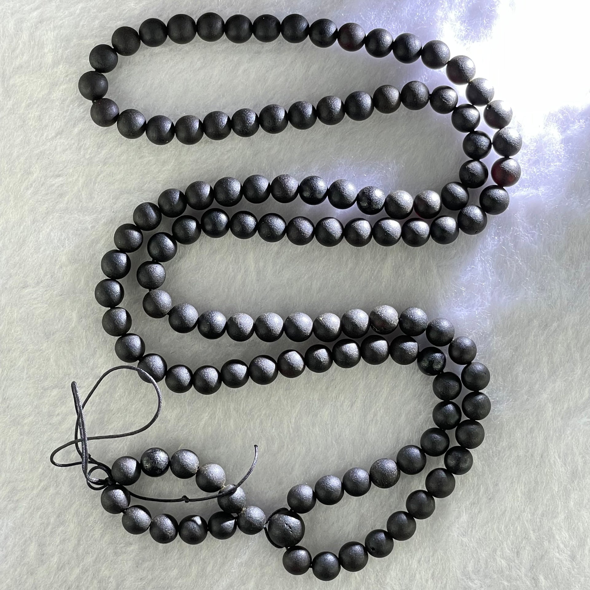 Natural Dark Matt Black Amber Beads Necklace 天然大黑天翁琥珀项链 11.40g 58cm 5.7mm 108 Beads - Huangs Jadeite and Jewelry Pte Ltd