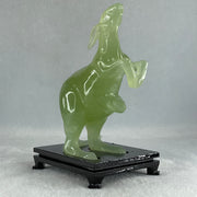 Natural Green Serpentine Kangaroo and Baby with Wooden Stand Display 374.2g 108.0 by 150.0 by 72.0mm - Huangs Jadeite and Jewelry Pte Ltd