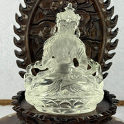 High Quality Natural Clear Quartz Vajrasattva With High Grade Wooden Stand Display 白水晶金刚撒埵和木脚摆件 526.66g 180.0 by 96.mm - Huangs Jadeite and Jewelry Pte Ltd