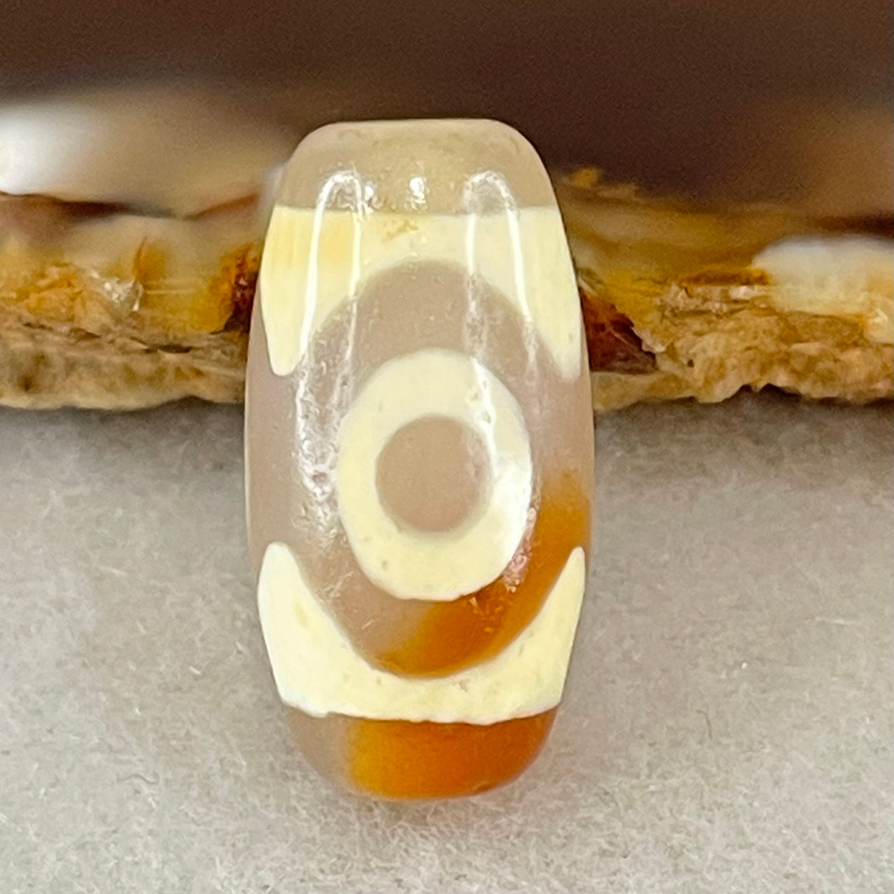Natural Powerful Tibetan Old Oily Agate 3 Eyes Dzi Bead Heavenly Master (Tian Zhu) 三眼天诛 3.15g 20.0 by 10.4mm - Huangs Jadeite and Jewelry Pte Ltd