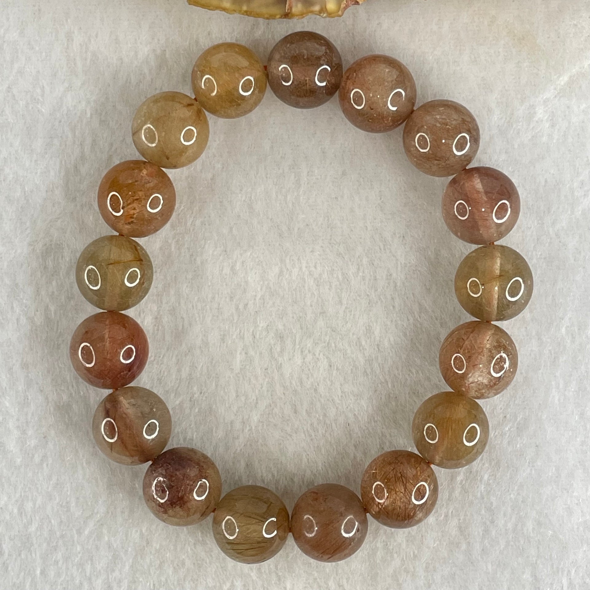 Average Grade Natural Copper Rutilated Quartz Beads Bracelet 40.96g 16cm 12.1mm 17 Beads - Huangs Jadeite and Jewelry Pte Ltd