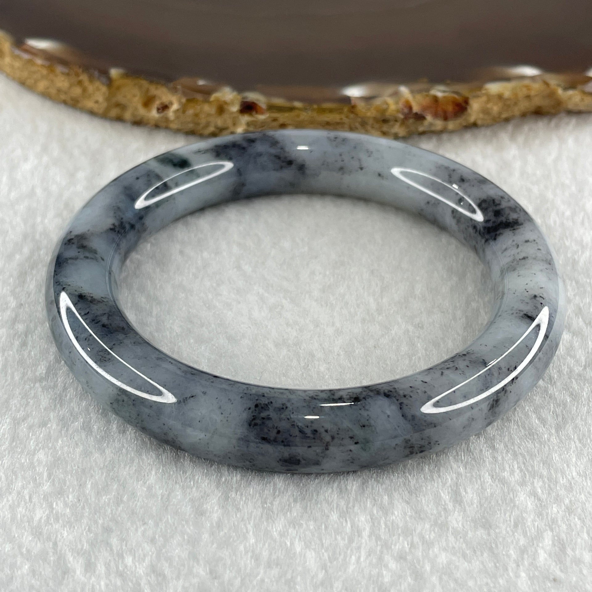 Type A Natural Wuji Grey with Lavender and Spicy Green Spots Jadeite Bangle 59.29g Internal Diameter 54.5mm 10.6 by 10.8mm (Perfect) - Huangs Jadeite and Jewelry Pte Ltd